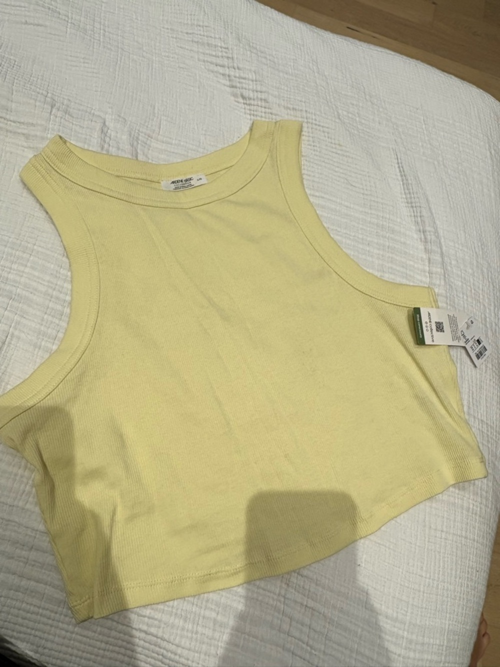 Ardene Pale Yellow Ribbed Cropped Tank